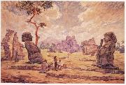 unknow artist, Oil painting. Temple ruins in Candi Sewu